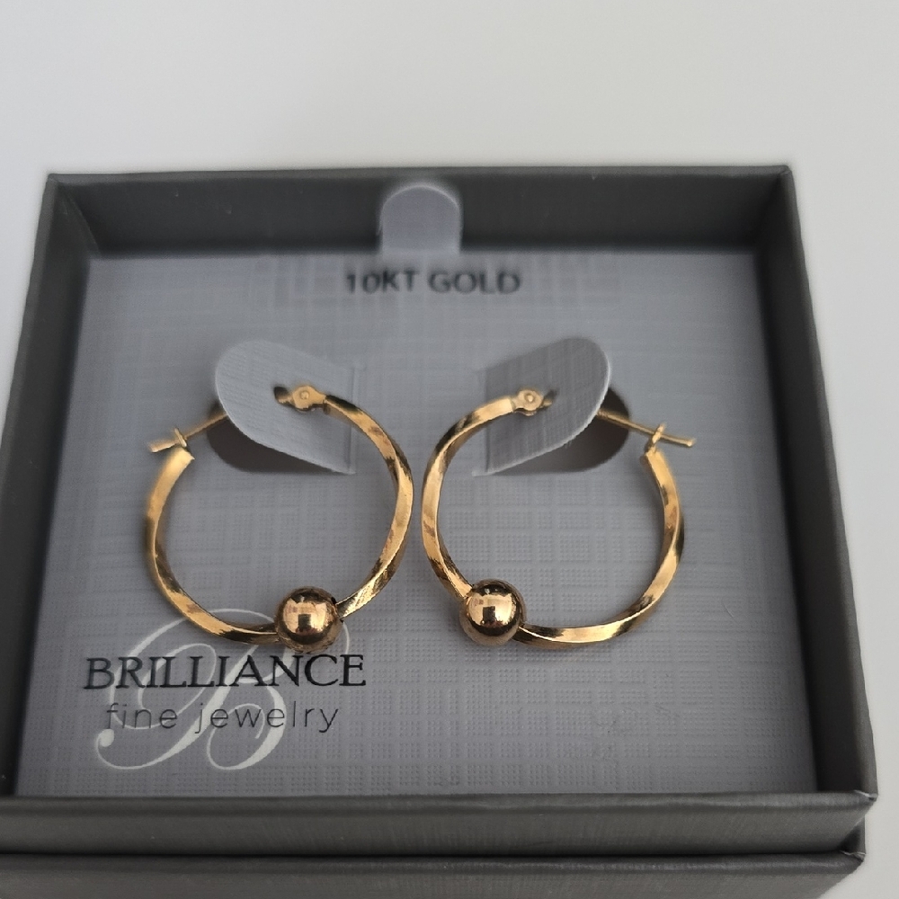 10KT Gold Textured Hoop Earrings